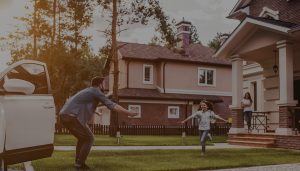 Dad and Father in Front of House with Rental Insurance in Lake Elsinore, Murrieta, Temecula, Wildomar, Winchester